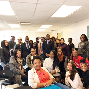 group photo inside a building